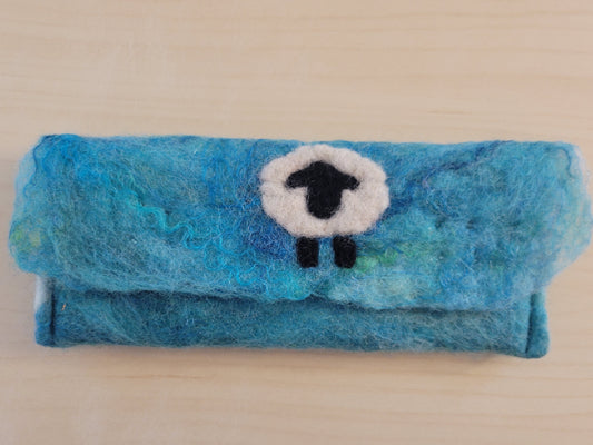 E04 - Eyeglass Case - Blue with White Sheep (Snap Closure)