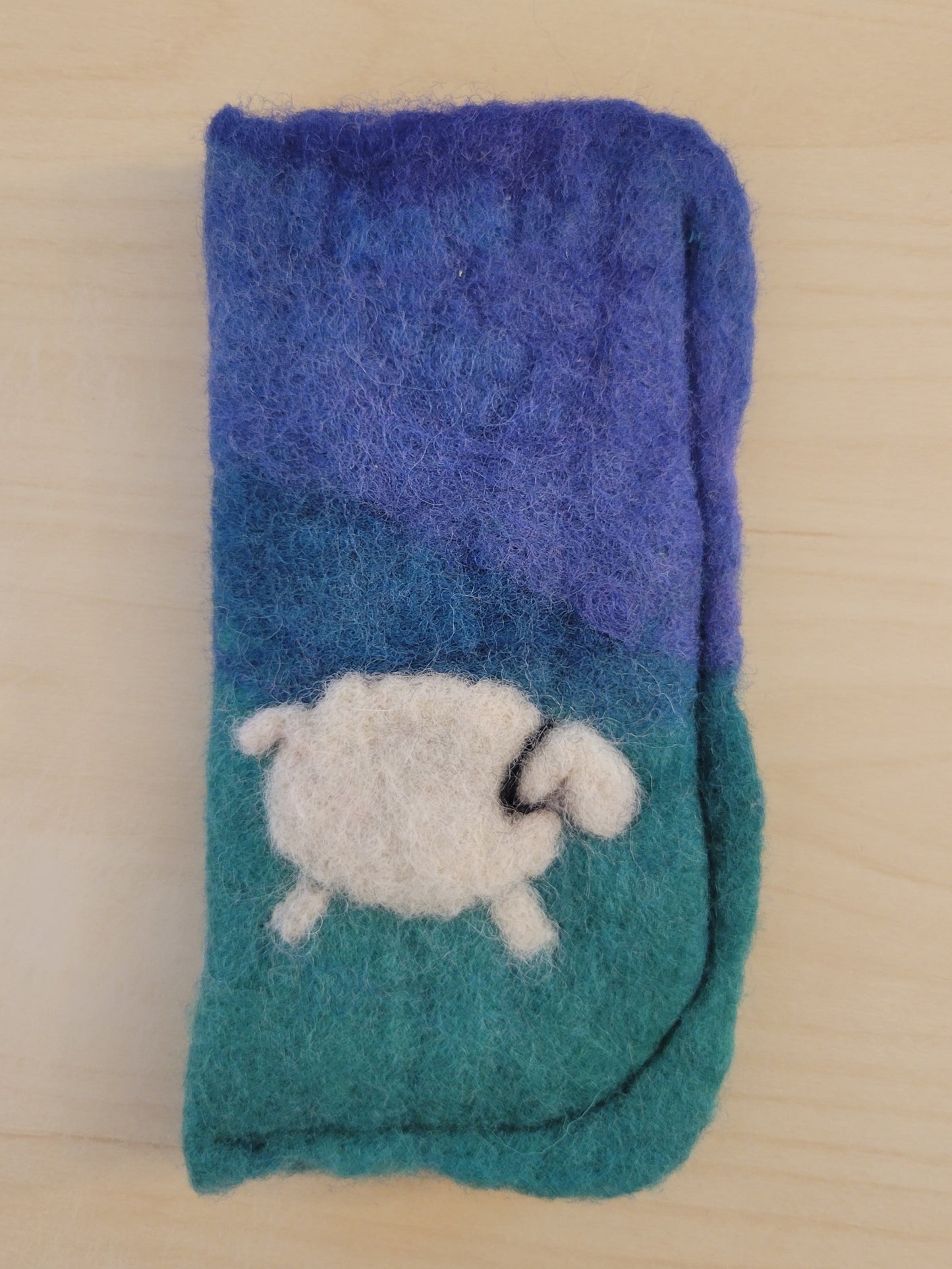 E02 - Eyeglass Case - Blue/Green with White Sheep